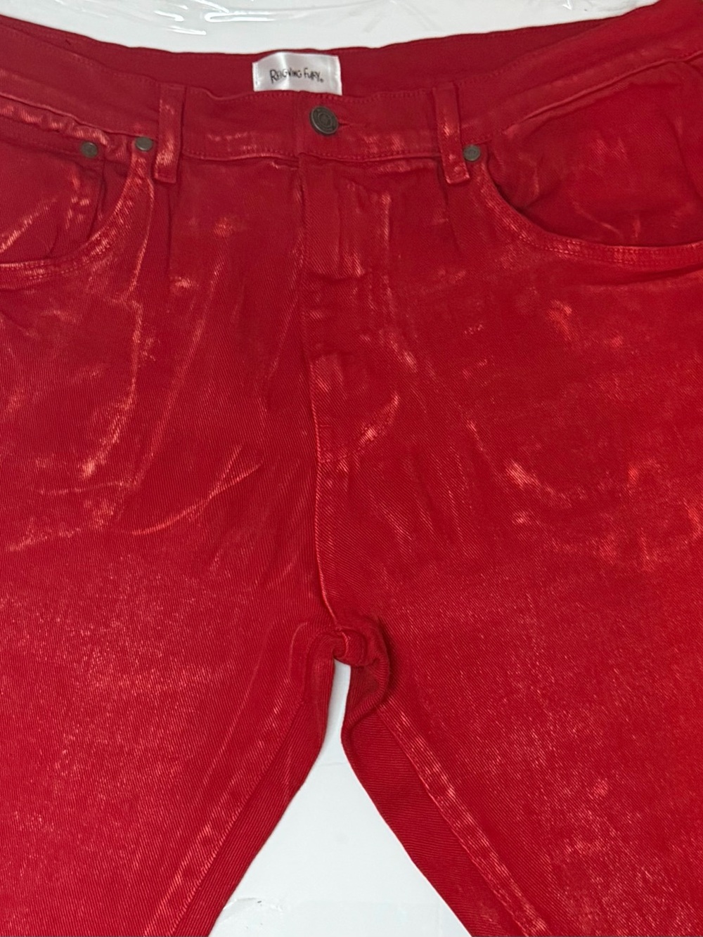 Reigning Fury Red Acid Wash Distressed Jeans Men’s 34 Streetwear Denim NWT